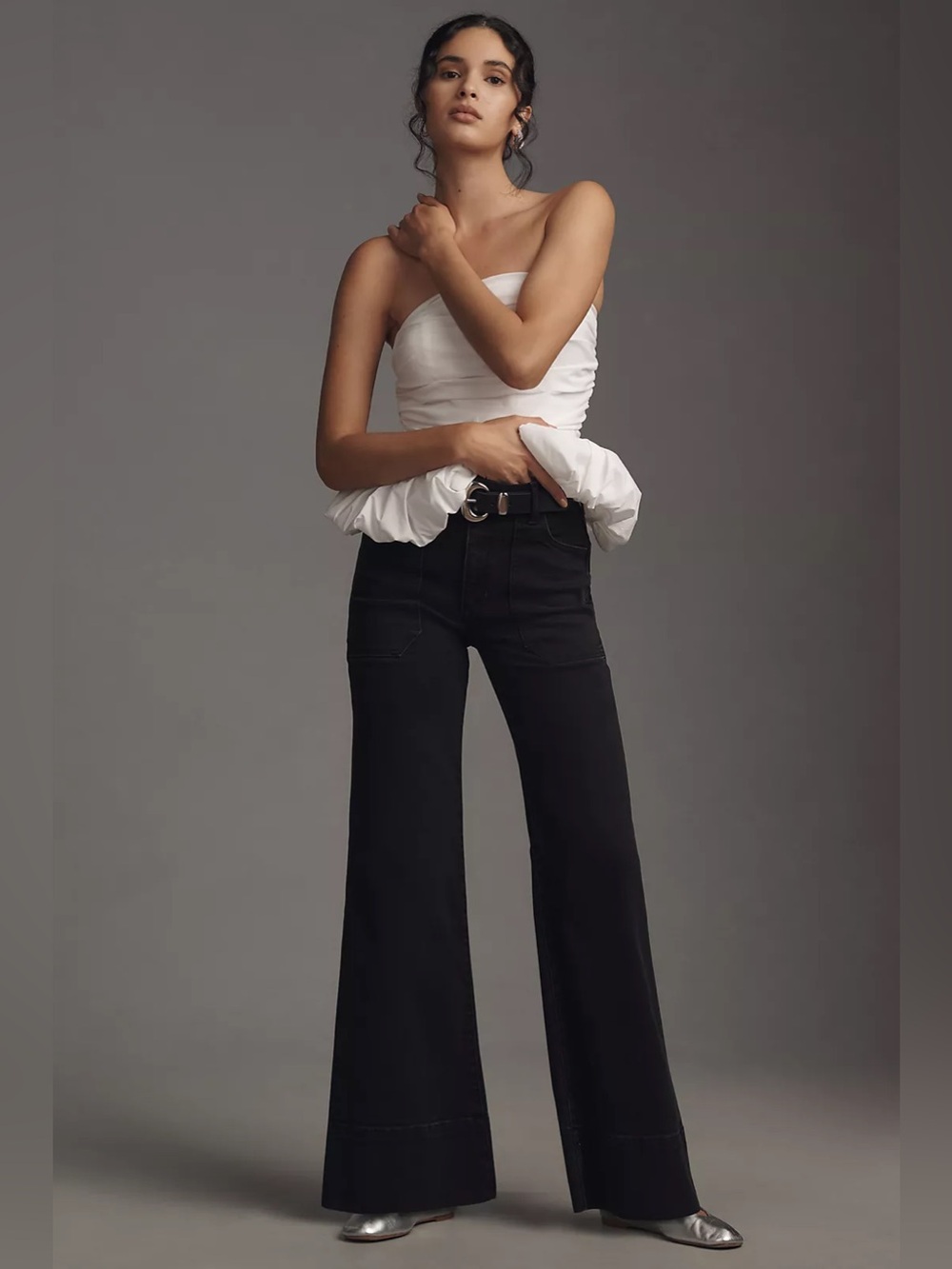 Pilcro Rylan Relaxed High Rise Flare Jeans in Black Shadow Wash - 31